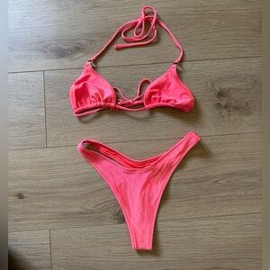 Aerie Pink Ribbed Thong Bikini Set